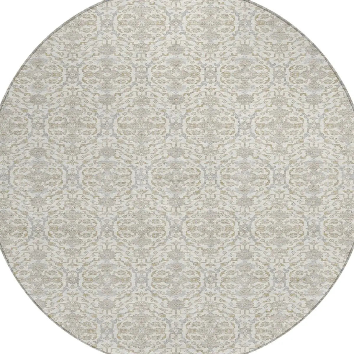 8' Ivory And Silver Round Oriental Washable Indoor Outdoor Area Rug Homeroots Outdoor