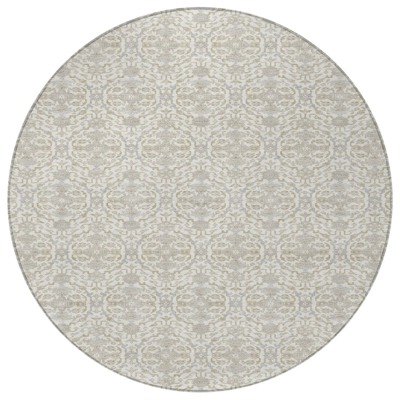 8' Ivory And Silver Round Oriental Washable Indoor Outdoor Area Rug Homeroots Outdoor
