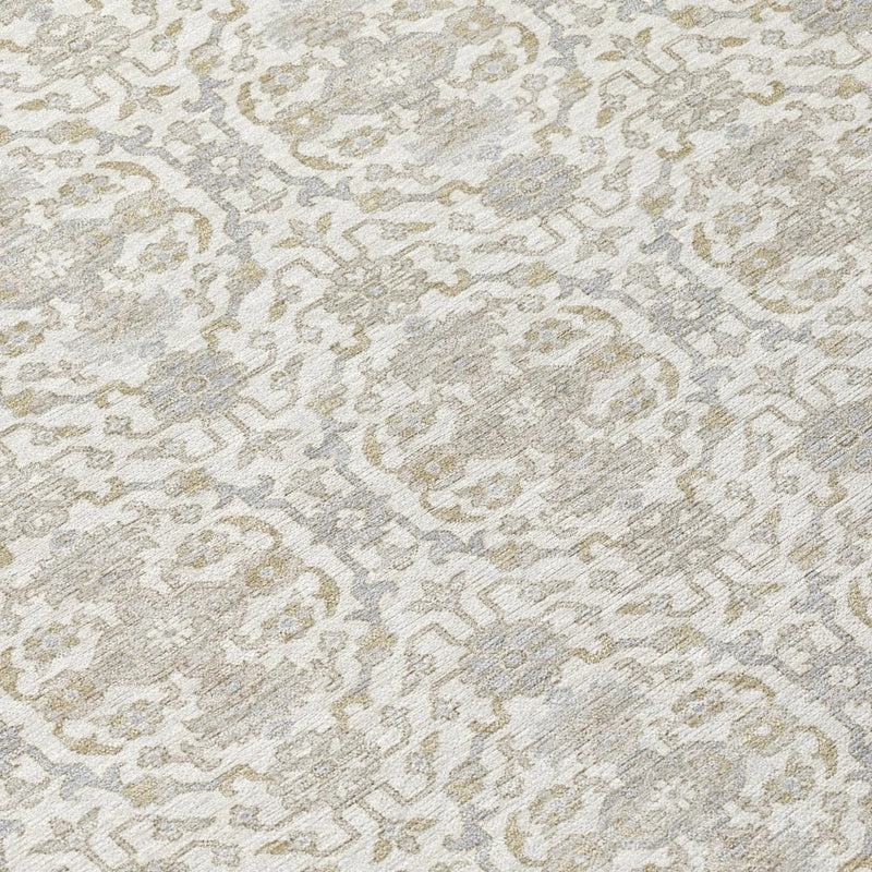 8' Ivory And Silver Round Oriental Washable Indoor Outdoor Area Rug Homeroots Outdoor