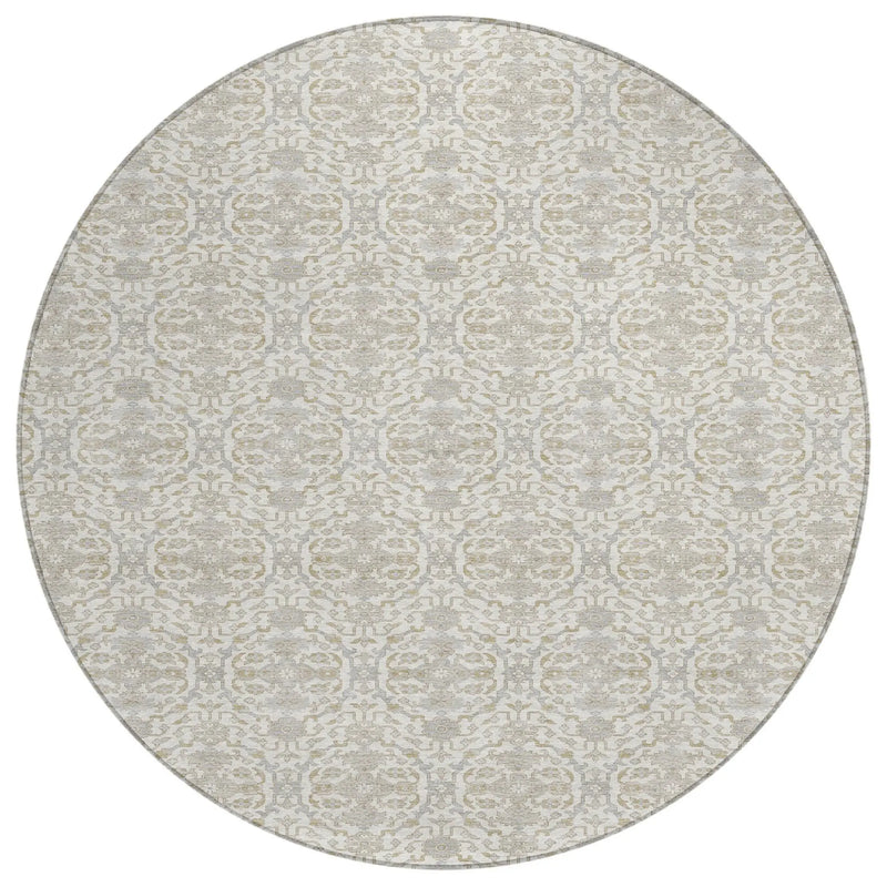8' Ivory And Silver Round Oriental Washable Indoor Outdoor Area Rug Homeroots Outdoor