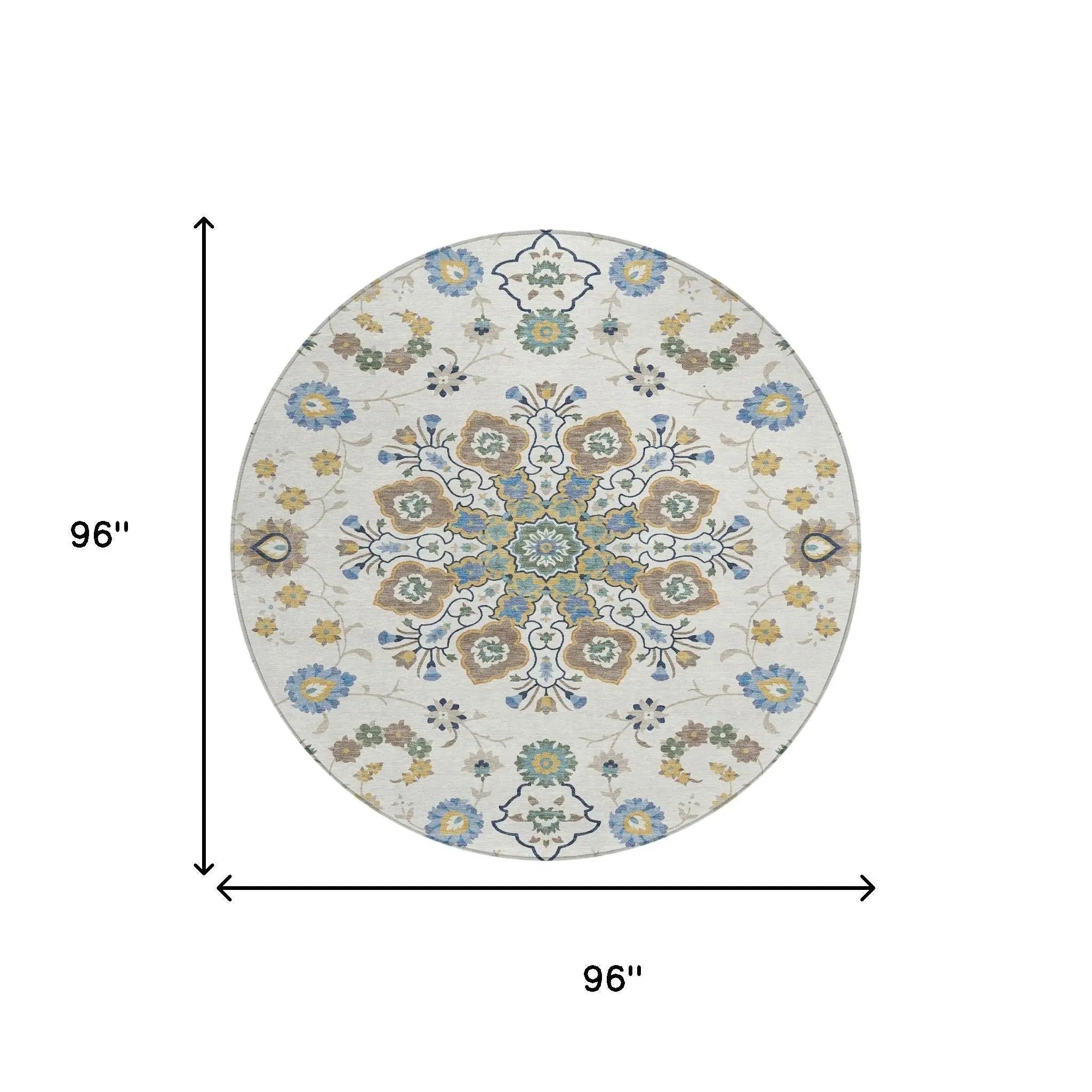 8' Ivory And Silver Round Oriental Washable Indoor Outdoor Area Rug Homeroots Outdoor