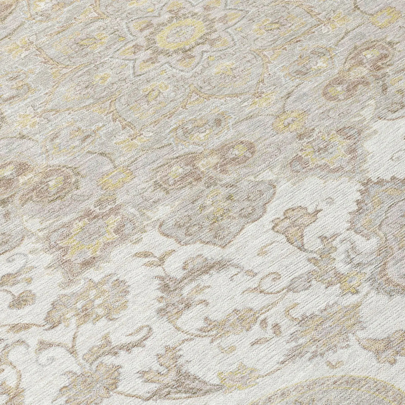8' Ivory And Silver Round Oriental Washable Indoor Outdoor Area Rug Homeroots Outdoor