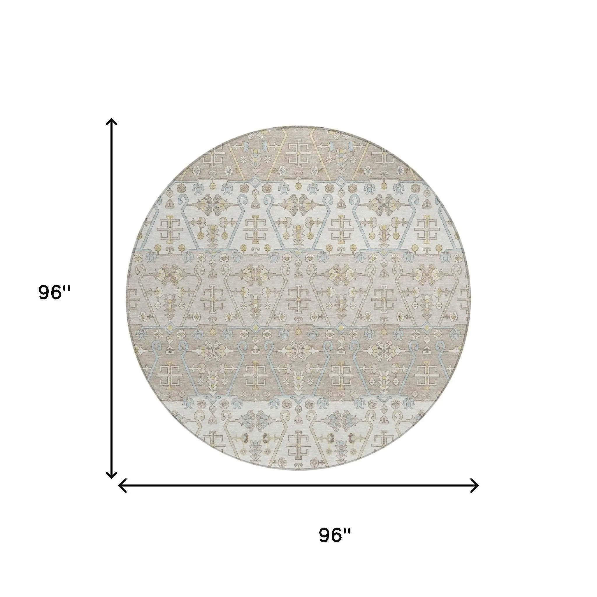 8' Ivory And Silver Round Oriental Washable Indoor Outdoor Area Rug Homeroots Outdoor