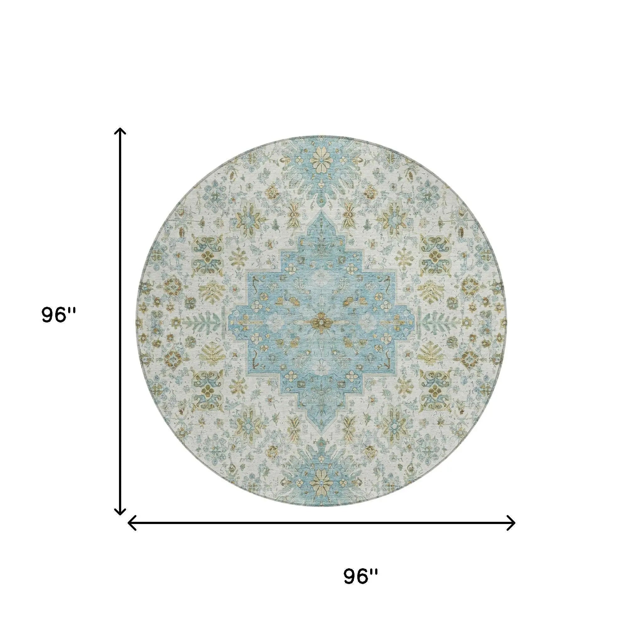 8' Ivory And Silver Round Oriental Washable Indoor Outdoor Area Rug Homeroots Outdoor