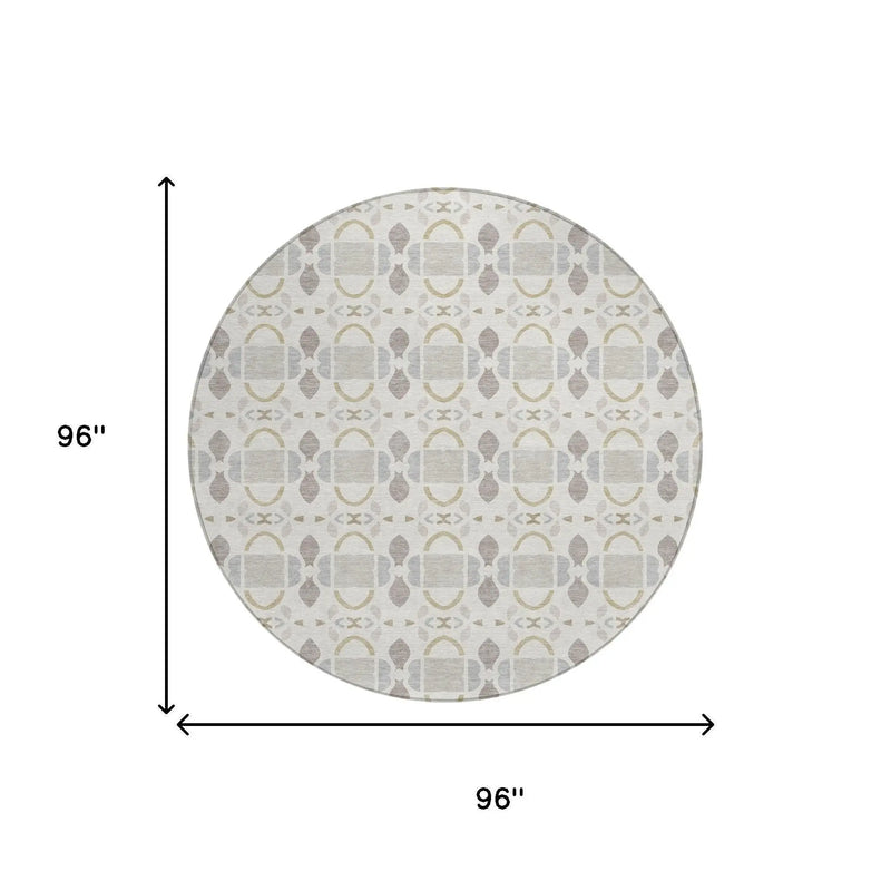 8' Ivory And Silver Round Striped Washable Indoor Outdoor Area Rug Homeroots Outdoor