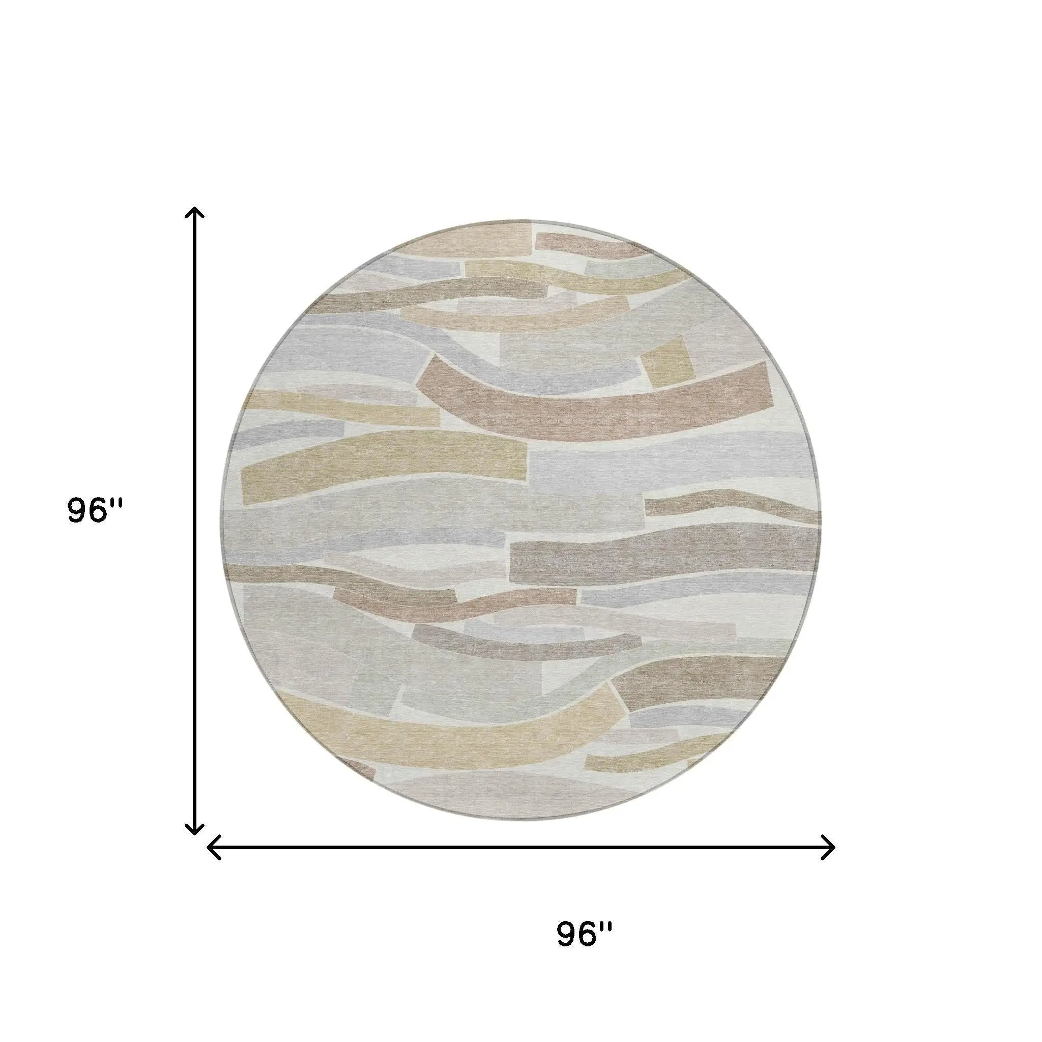 8' Ivory And Silver Round Striped Washable Indoor Outdoor Area Rug Homeroots Outdoor