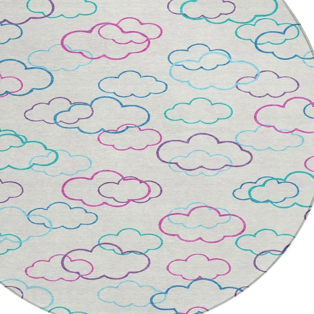 8' Ivory And Sky Blue Round Abstract Washable Indoor Outdoor Area Rug Homeroots Outdoor