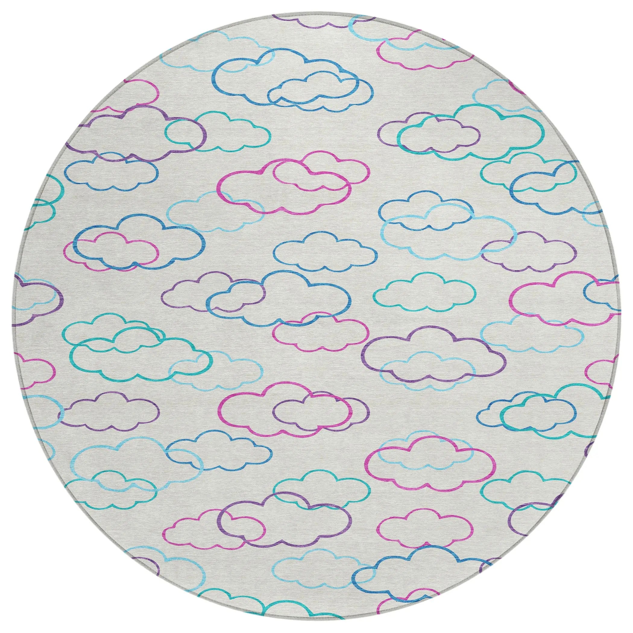 8' Ivory And Sky Blue Round Abstract Washable Indoor Outdoor Area Rug Homeroots Outdoor