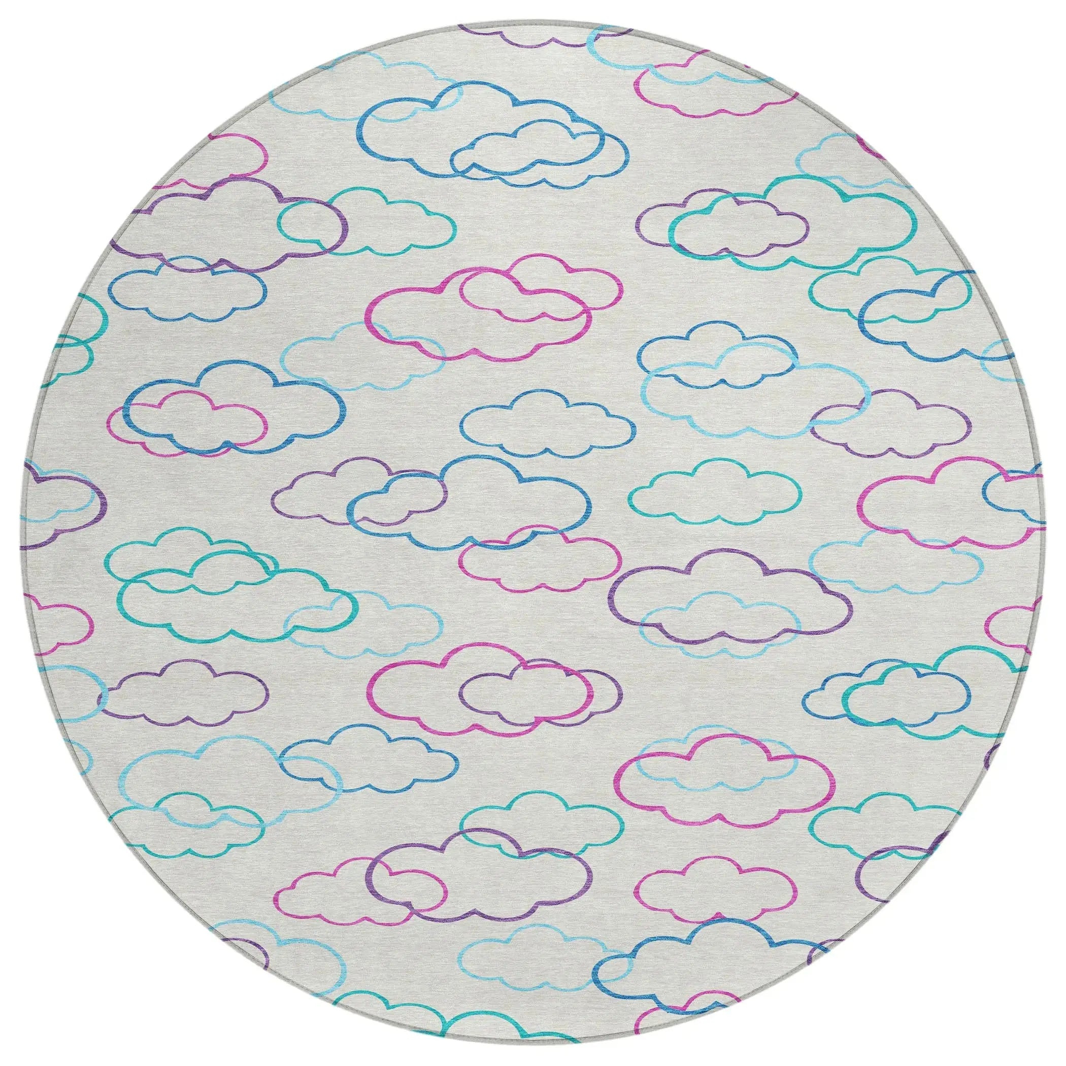 8' Ivory And Sky Blue Round Abstract Washable Indoor Outdoor Area Rug Homeroots Outdoor