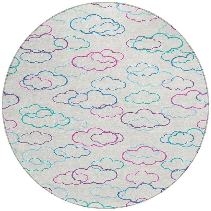 8' Ivory And Sky Blue Round Abstract Washable Indoor Outdoor Area Rug Homeroots Outdoor