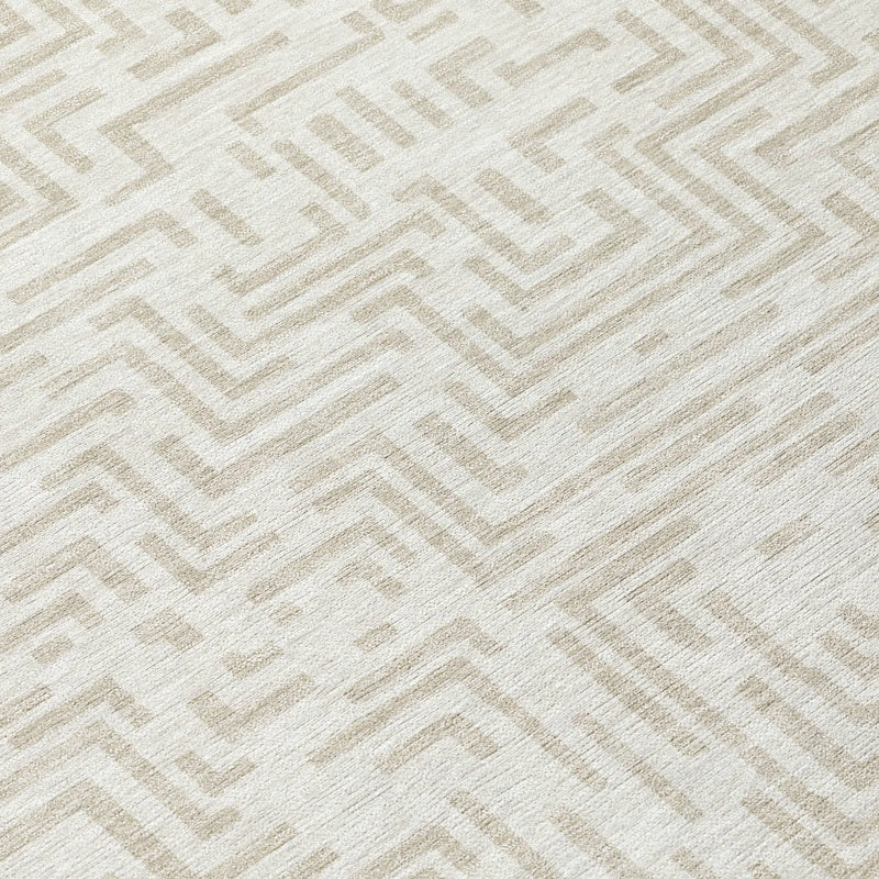 8' Ivory And Sky Blue Round Geometric Washable Indoor Outdoor Area Rug Homeroots Outdoor