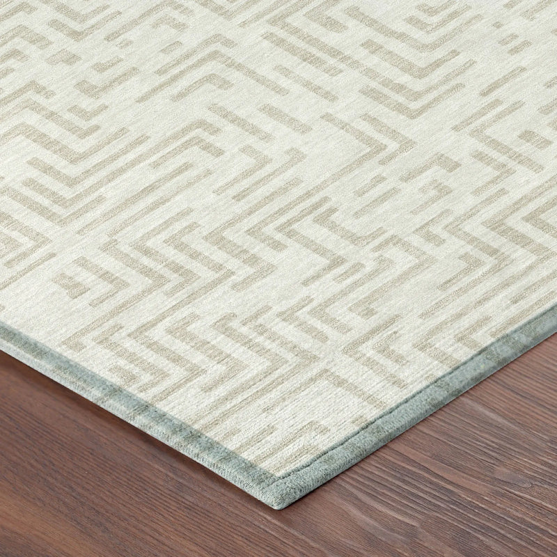 8' Ivory And Sky Blue Round Geometric Washable Indoor Outdoor Area Rug Homeroots Outdoor