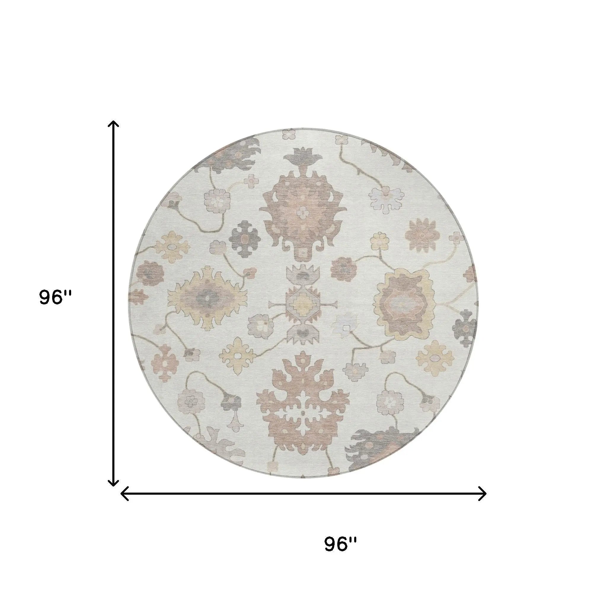 8' Ivory And Sky Blue Round Oriental Washable Indoor Outdoor Area Rug Homeroots Outdoor