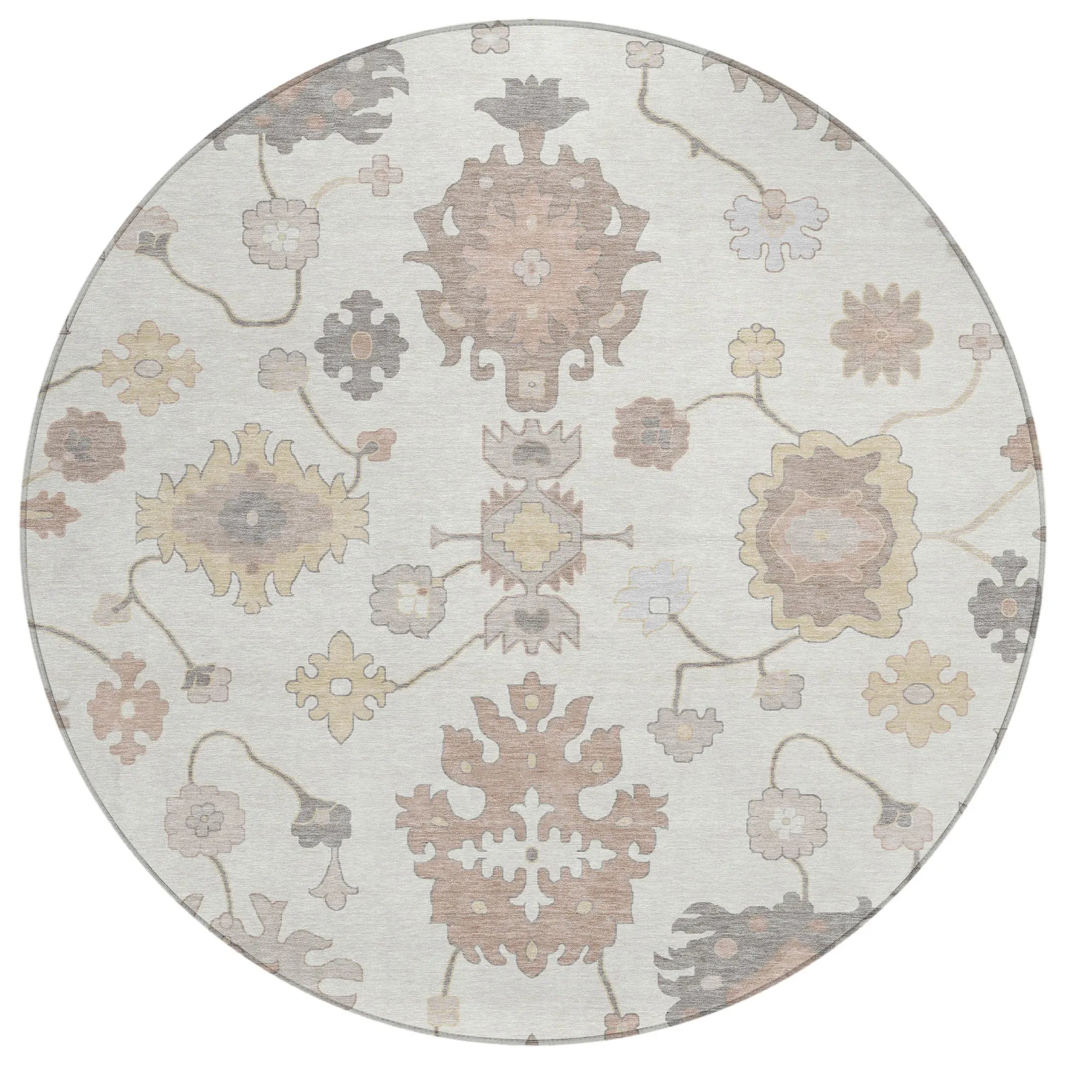 8' Ivory And Sky Blue Round Oriental Washable Indoor Outdoor Area Rug Homeroots Outdoor