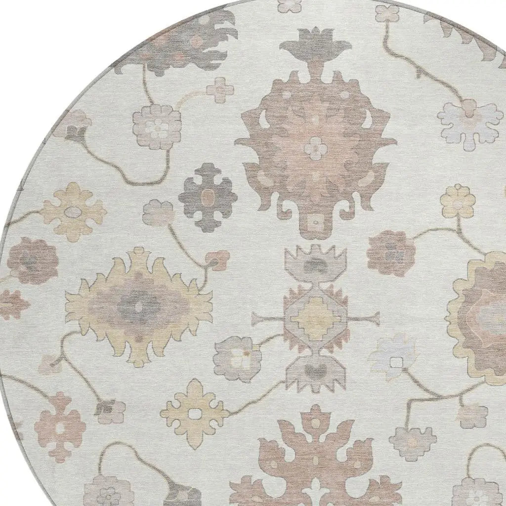 8' Ivory And Sky Blue Round Oriental Washable Indoor Outdoor Area Rug Homeroots Outdoor