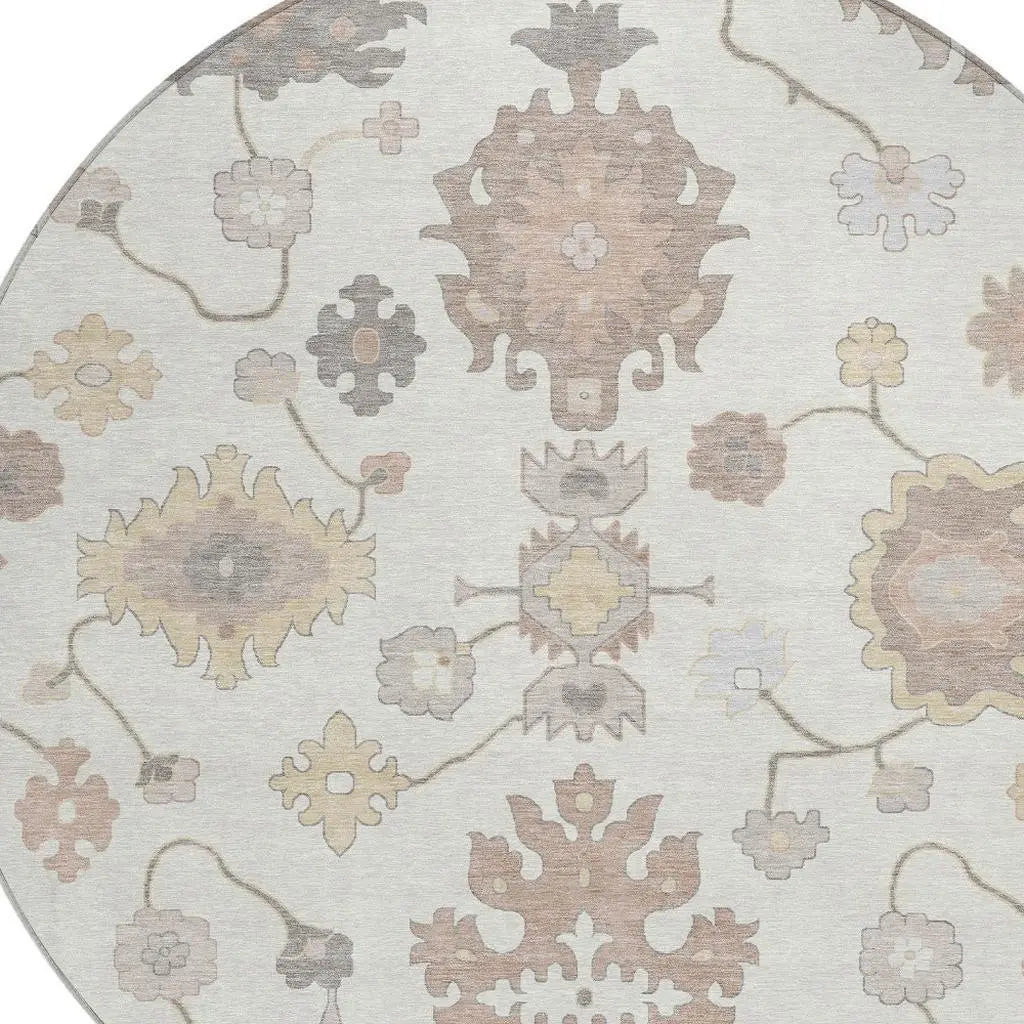 8' Ivory And Sky Blue Round Oriental Washable Indoor Outdoor Area Rug Homeroots Outdoor