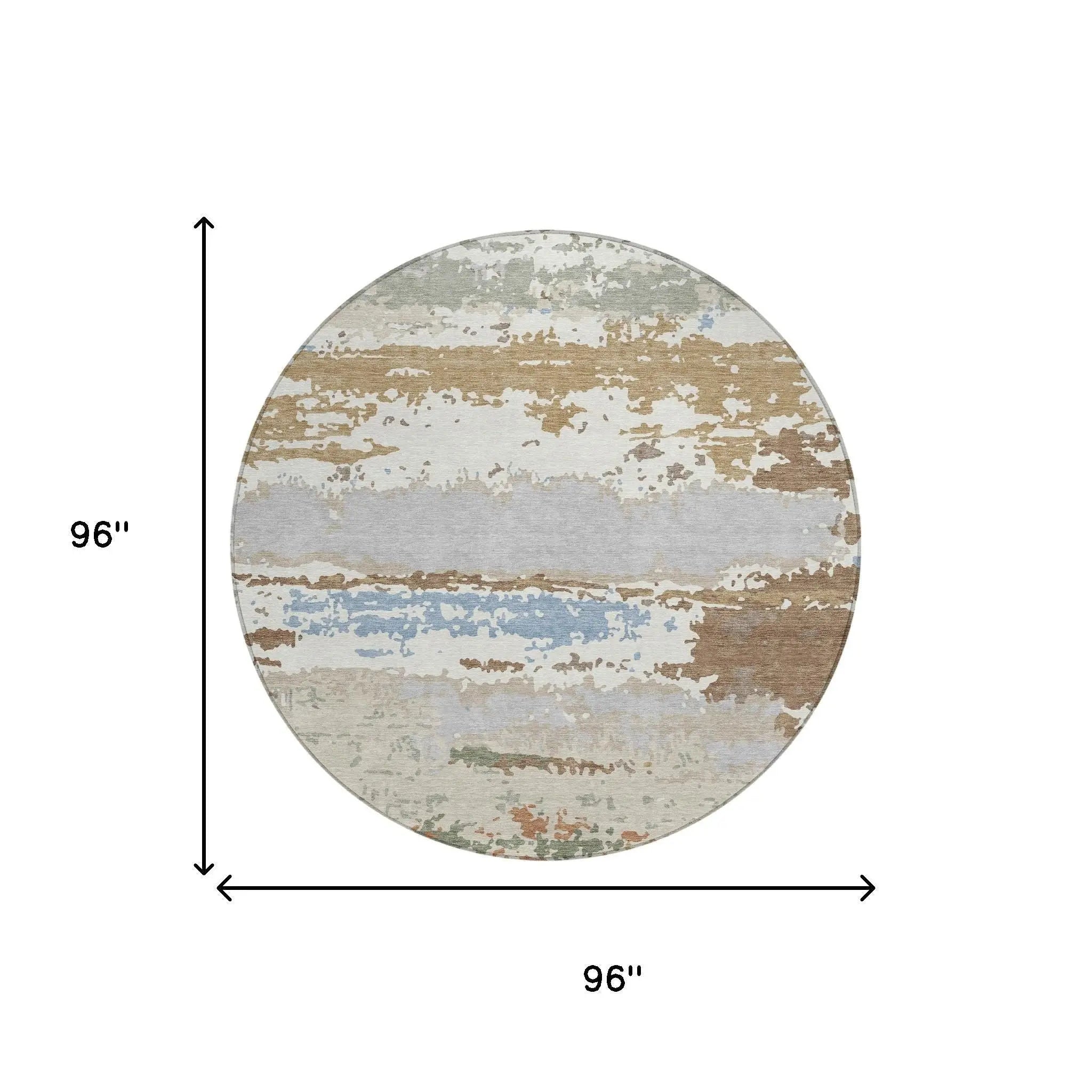 8' Ivory And Taupe Round Abstract Washable Indoor Outdoor Area Rug Homeroots Outdoor