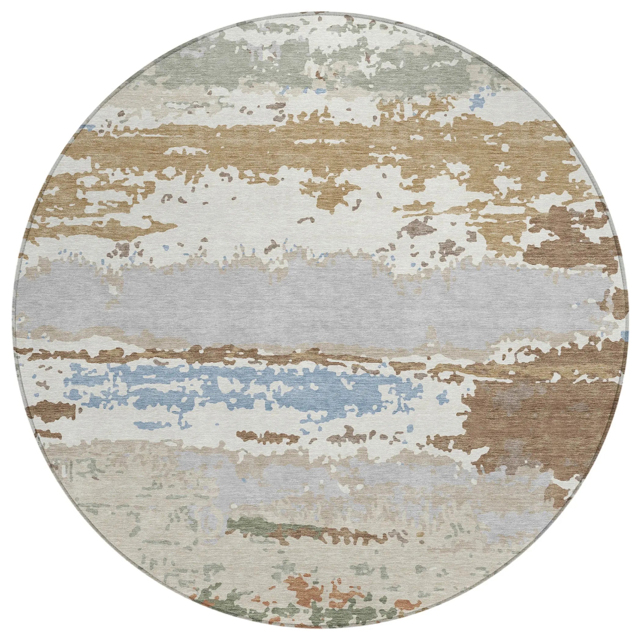 8' Ivory And Taupe Round Abstract Washable Indoor Outdoor Area Rug Homeroots Outdoor