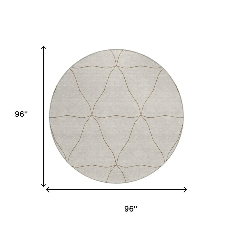 8' Ivory And Taupe Round Geometric Washable Indoor Outdoor Area Rug Homeroots Outdoor