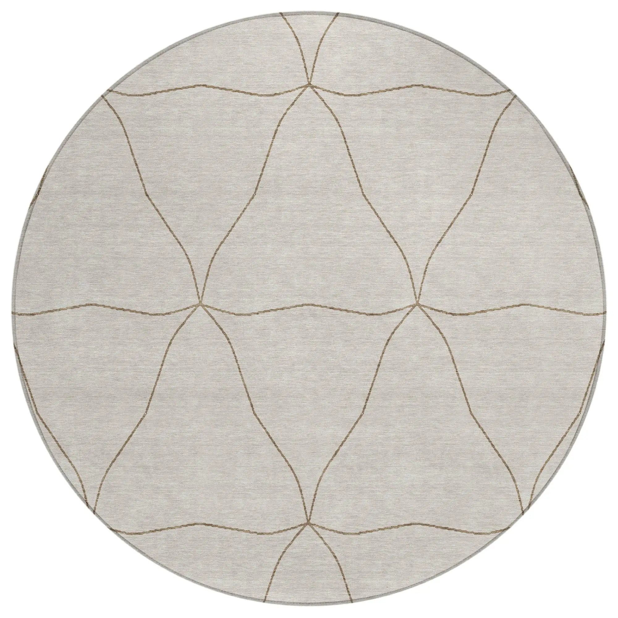8' Ivory And Taupe Round Geometric Washable Indoor Outdoor Area Rug Homeroots Outdoor