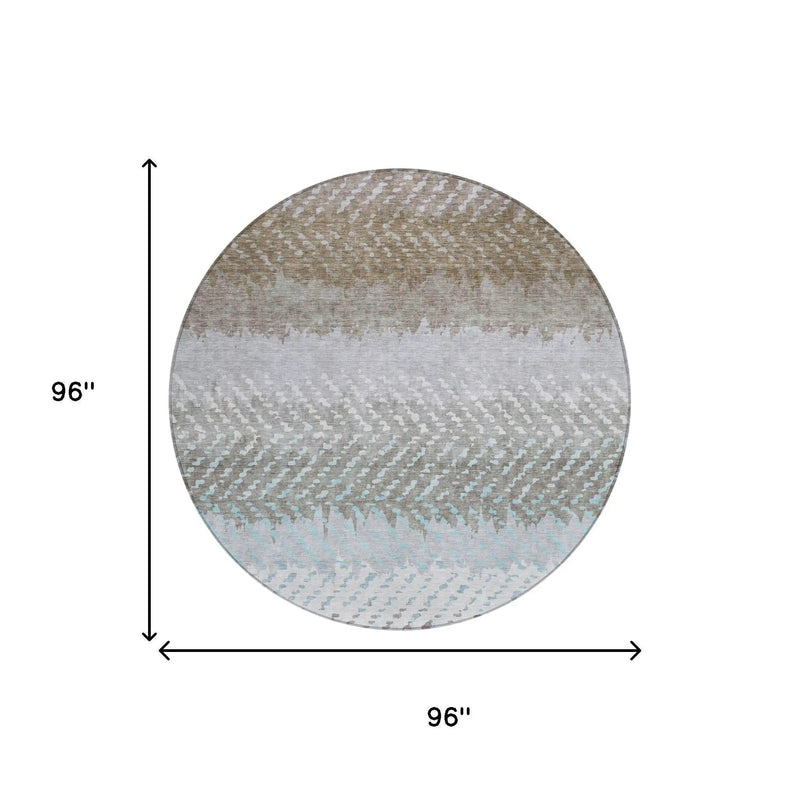 8' Ivory And Taupe Round Striped Washable Indoor Outdoor Area Rug Homeroots Outdoor