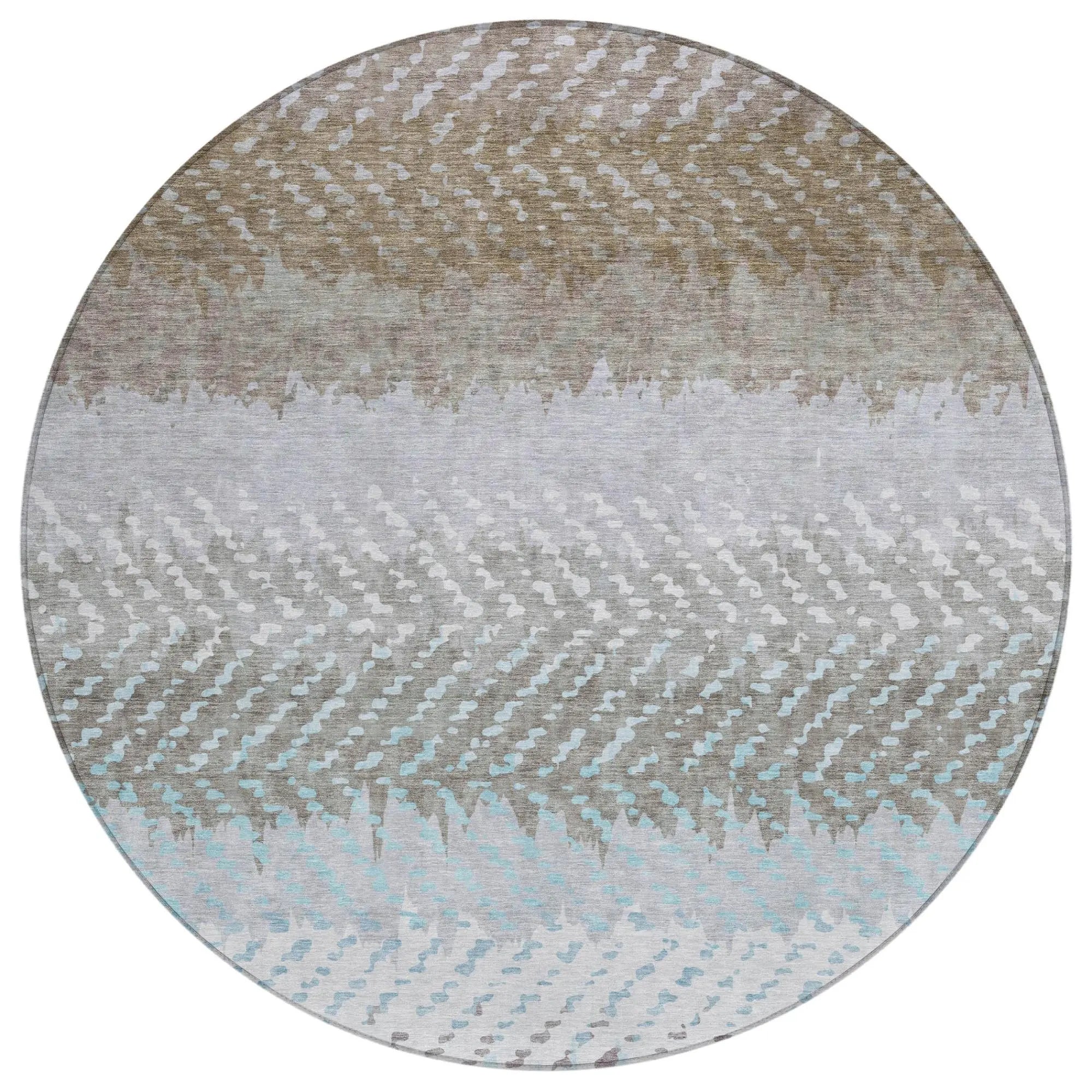 8' Ivory And Taupe Round Striped Washable Indoor Outdoor Area Rug Homeroots Outdoor