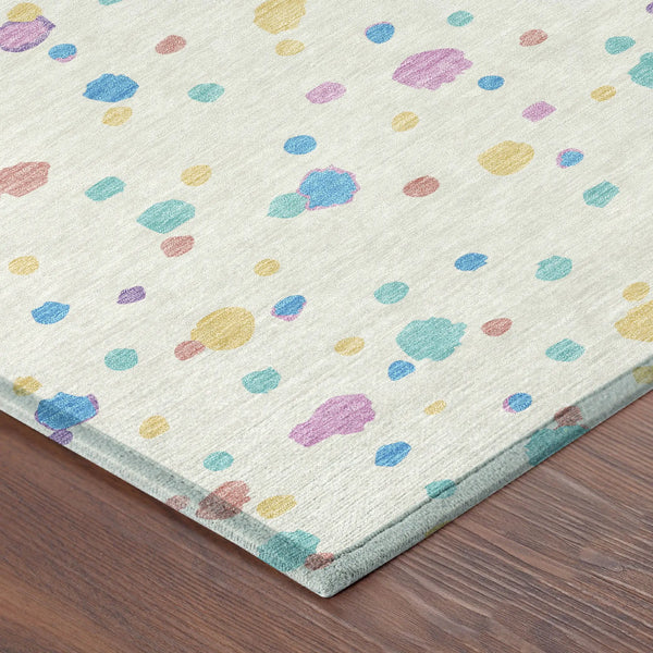 8' Ivory And Teal Blue Round Geometric Washable Indoor Outdoor Area Rug Homeroots Outdoor