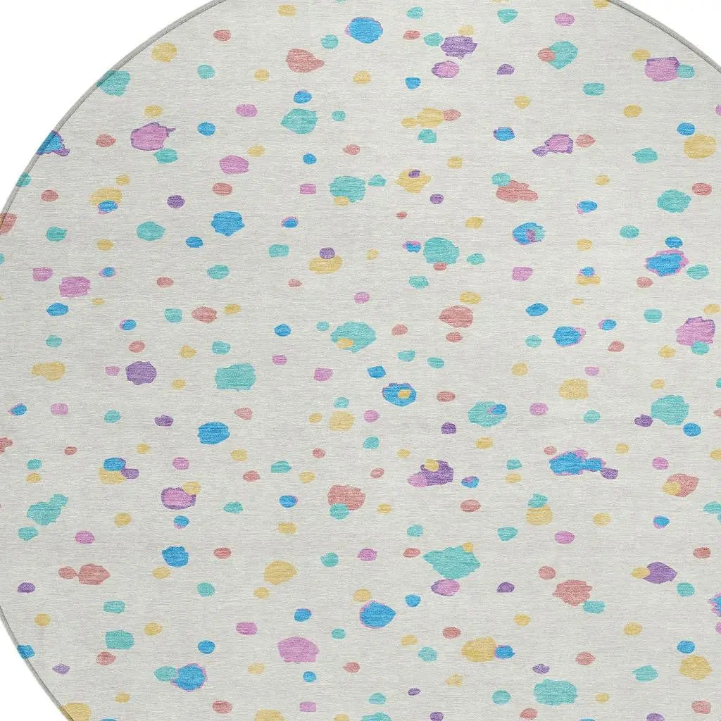 8' Ivory And Teal Blue Round Geometric Washable Indoor Outdoor Area Rug Homeroots Outdoor