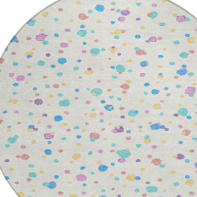 8' Ivory And Teal Blue Round Geometric Washable Indoor Outdoor Area Rug Homeroots Outdoor