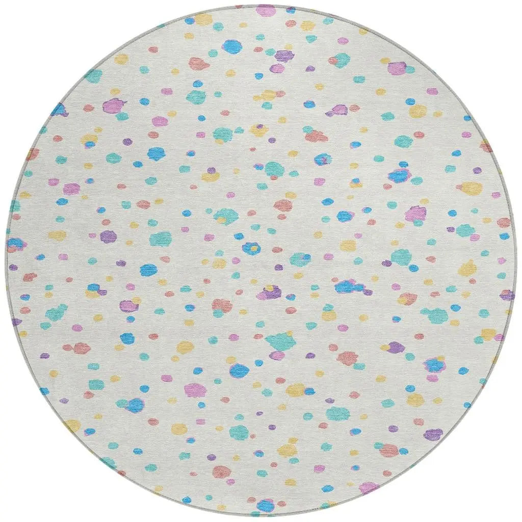 8' Ivory And Teal Blue Round Geometric Washable Indoor Outdoor Area Rug Homeroots Outdoor