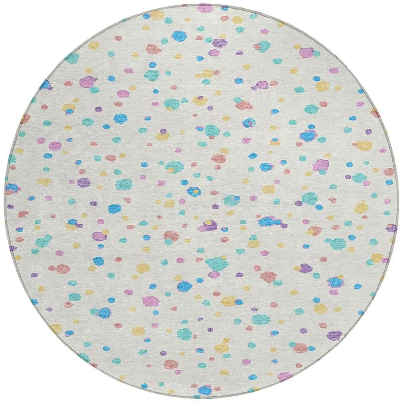 8' Ivory And Teal Blue Round Geometric Washable Indoor Outdoor Area Rug Homeroots Outdoor