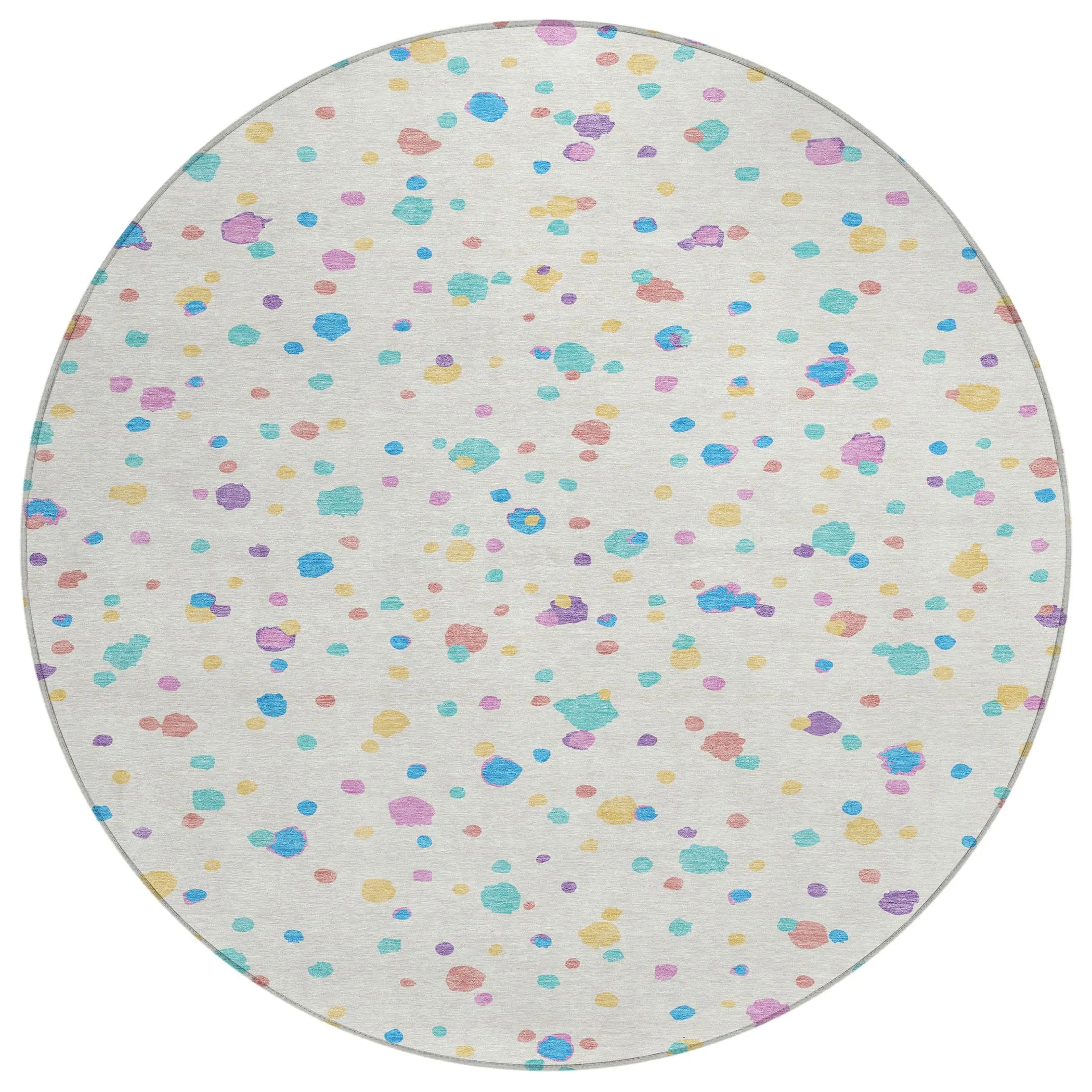 8' Ivory And Teal Blue Round Geometric Washable Indoor Outdoor Area Rug Homeroots Outdoor