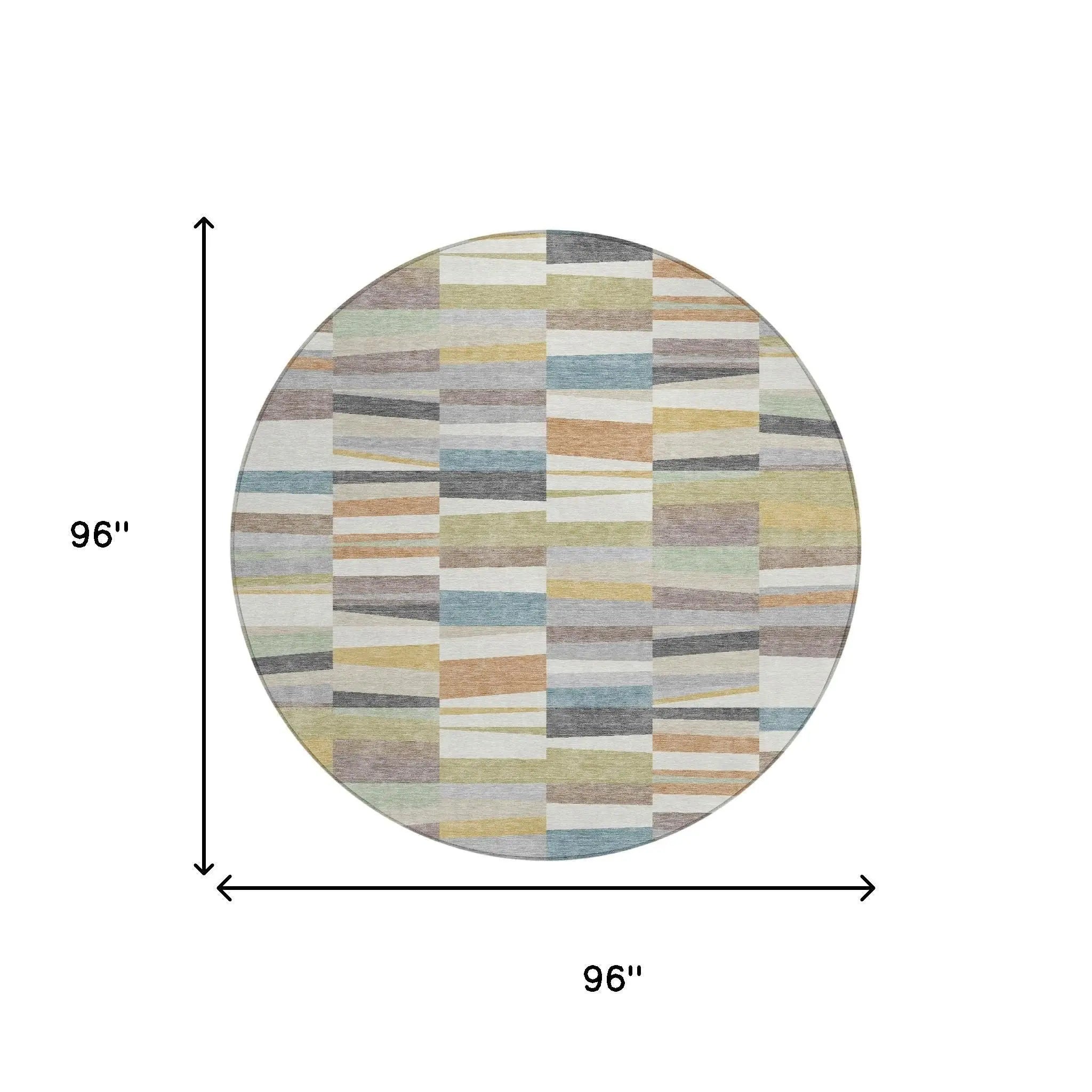 8' Ivory And Teal Blue Round Striped Washable Indoor Outdoor Area Rug Homeroots Outdoor