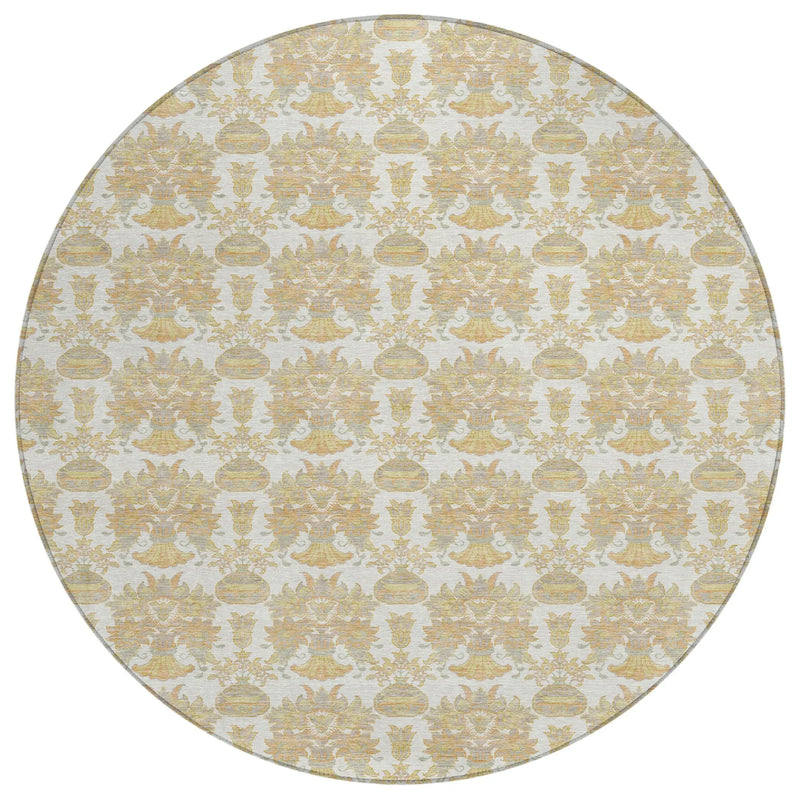 8' Ivory And Wheat Round Floral Washable Indoor Outdoor Area Rug Homeroots Outdoor