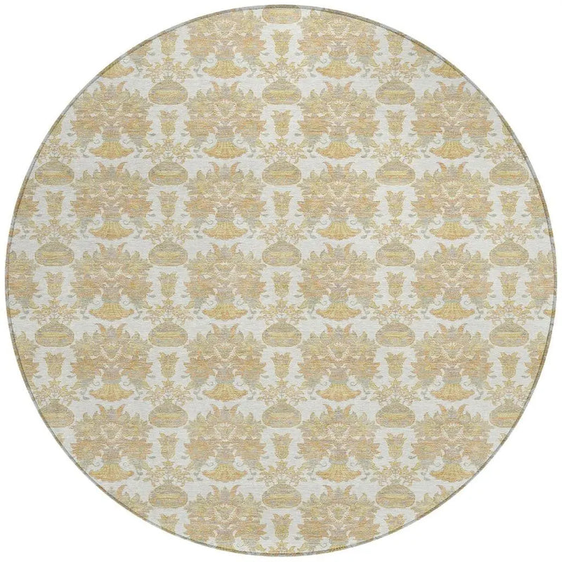 8' Ivory And Wheat Round Floral Washable Indoor Outdoor Area Rug Homeroots Outdoor