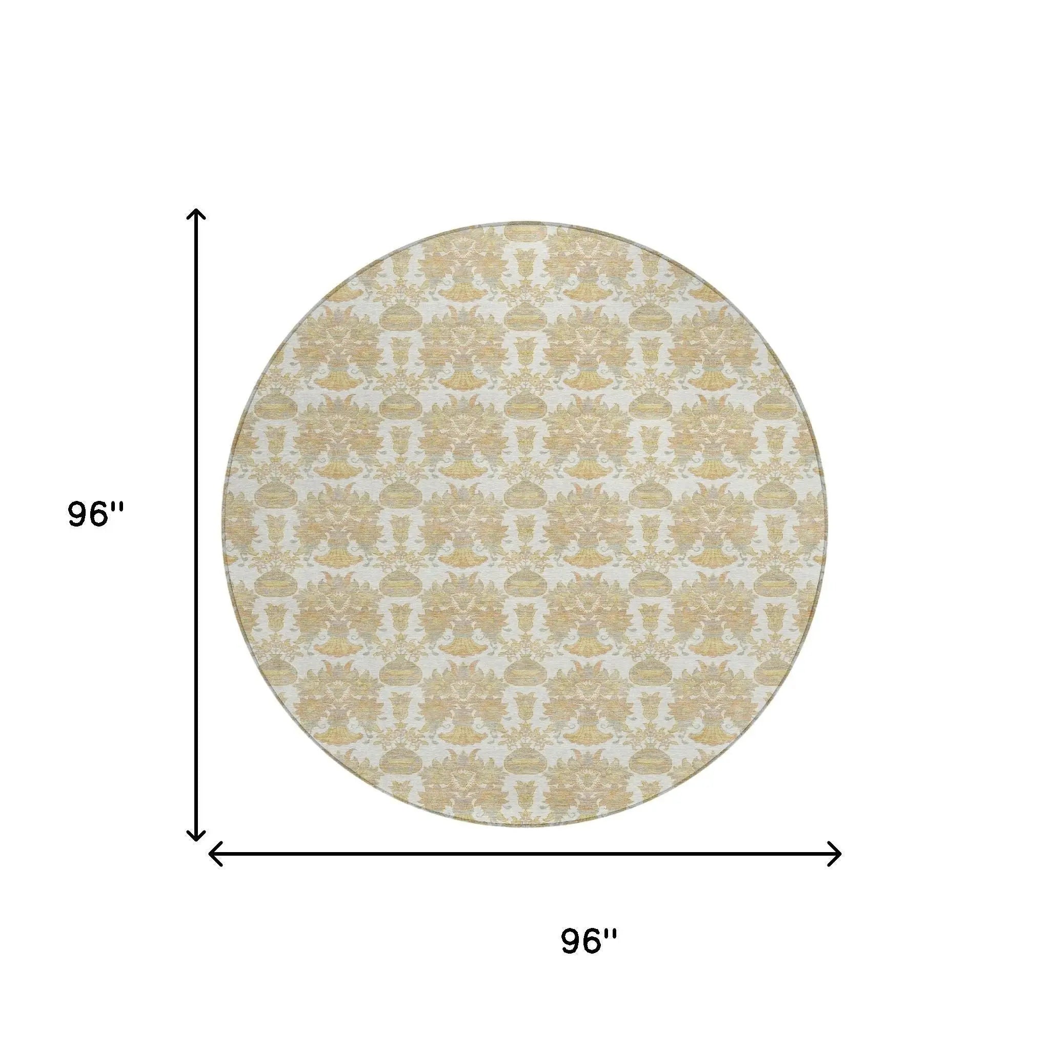 8' Ivory And Wheat Round Floral Washable Indoor Outdoor Area Rug Homeroots Outdoor