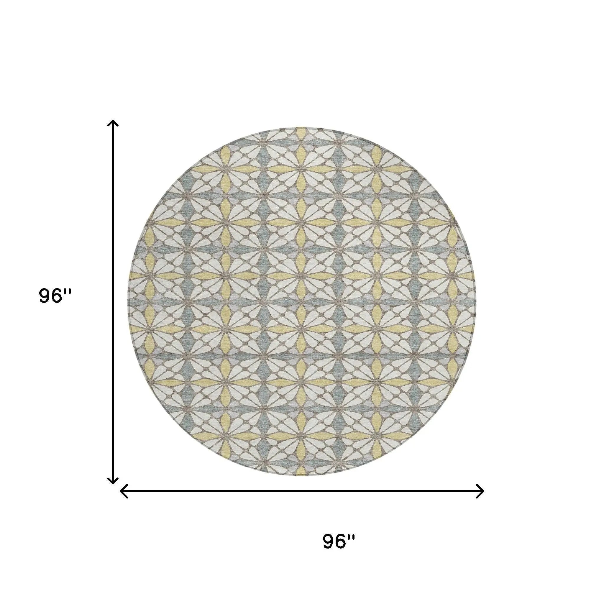8' Ivory And Wheat Round Geometric Washable Indoor Outdoor Area Rug Homeroots Outdoor