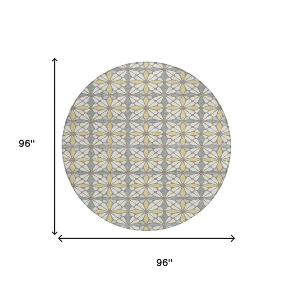 8' Ivory And Wheat Round Geometric Washable Indoor Outdoor Area Rug Homeroots Outdoor