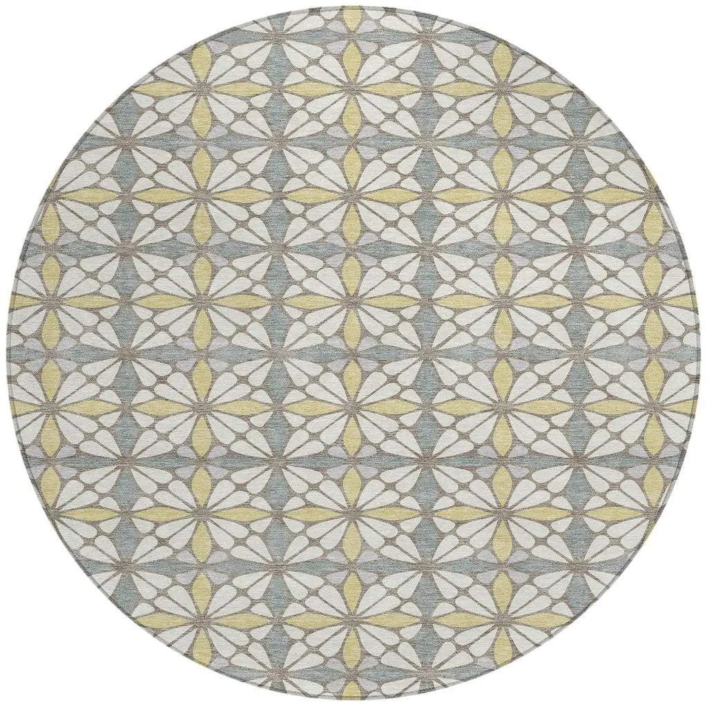 8' Ivory And Wheat Round Geometric Washable Indoor Outdoor Area Rug Homeroots Outdoor