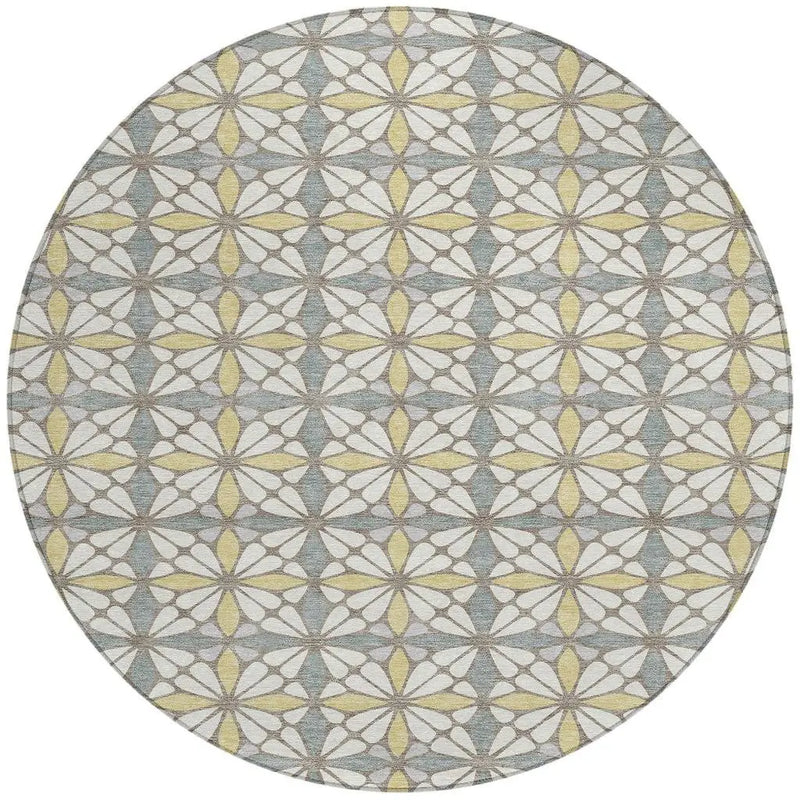 8' Ivory And Wheat Round Geometric Washable Indoor Outdoor Area Rug Homeroots Outdoor