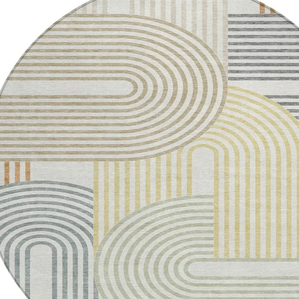 8' Ivory And Wheat Round Geometric Washable Indoor Outdoor Area Rug Homeroots Outdoor