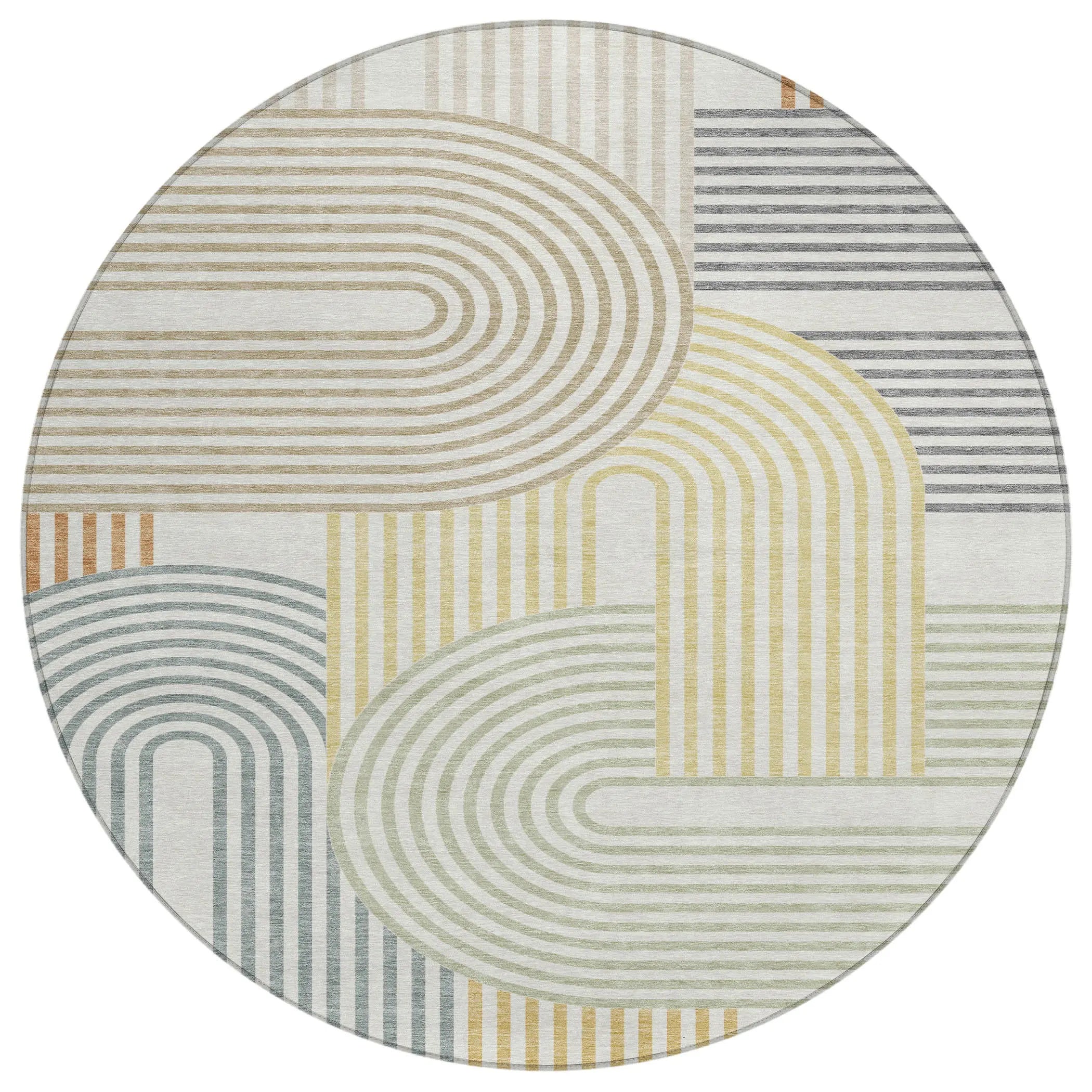 8' Ivory And Wheat Round Geometric Washable Indoor Outdoor Area Rug Homeroots Outdoor