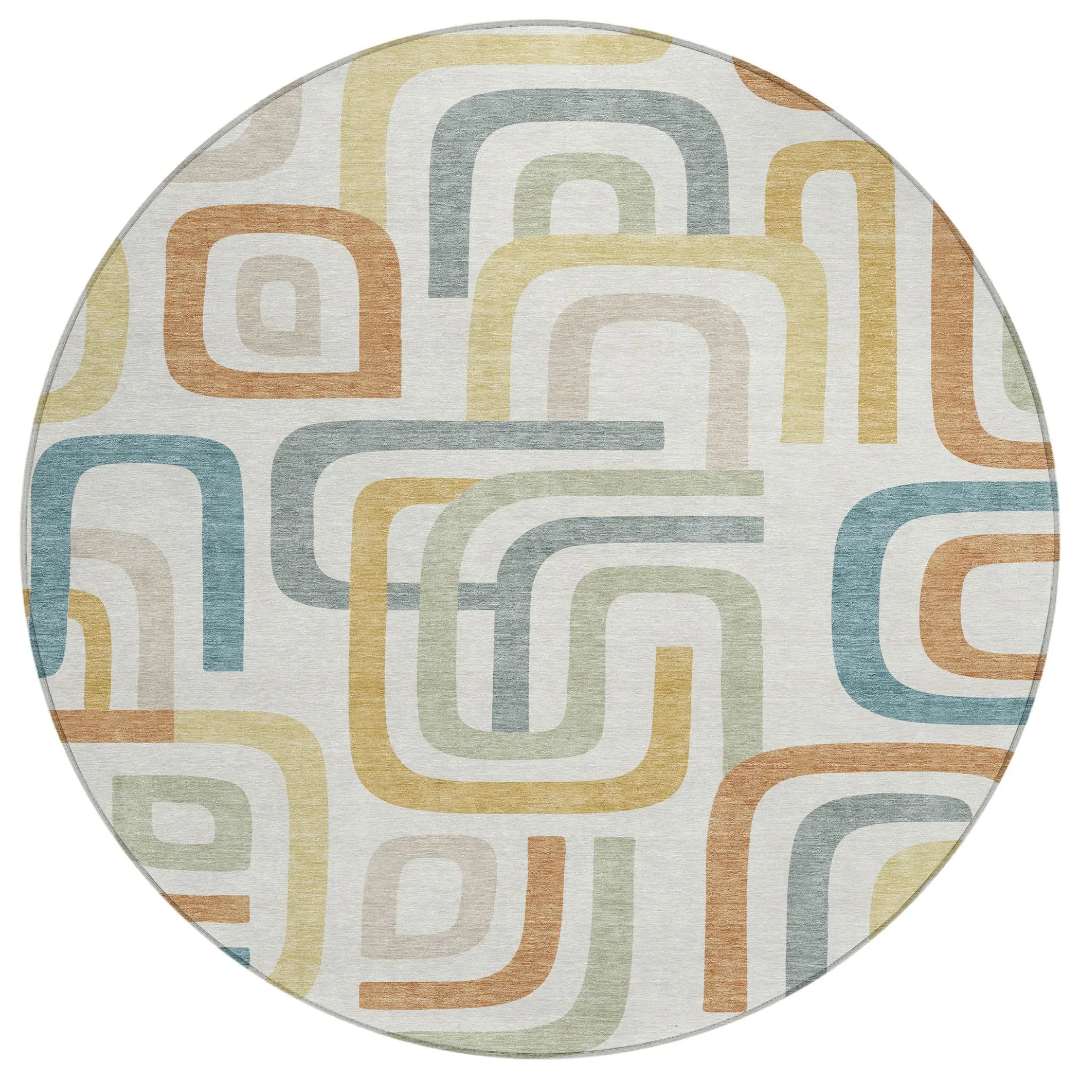 8' Ivory And Wheat Round Geometric Washable Indoor Outdoor Area Rug Homeroots Outdoor