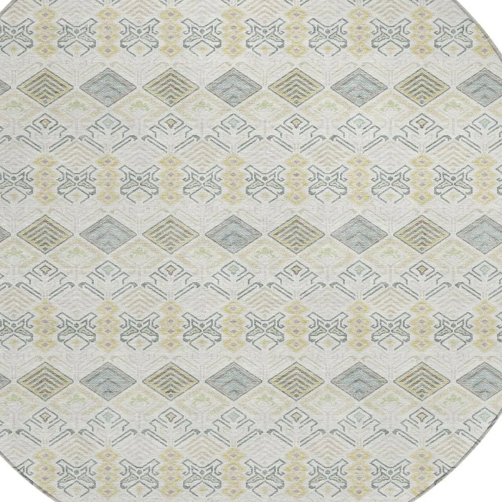 8' Ivory And Wheat Round Geometric Washable Indoor Outdoor Area Rug Homeroots Outdoor