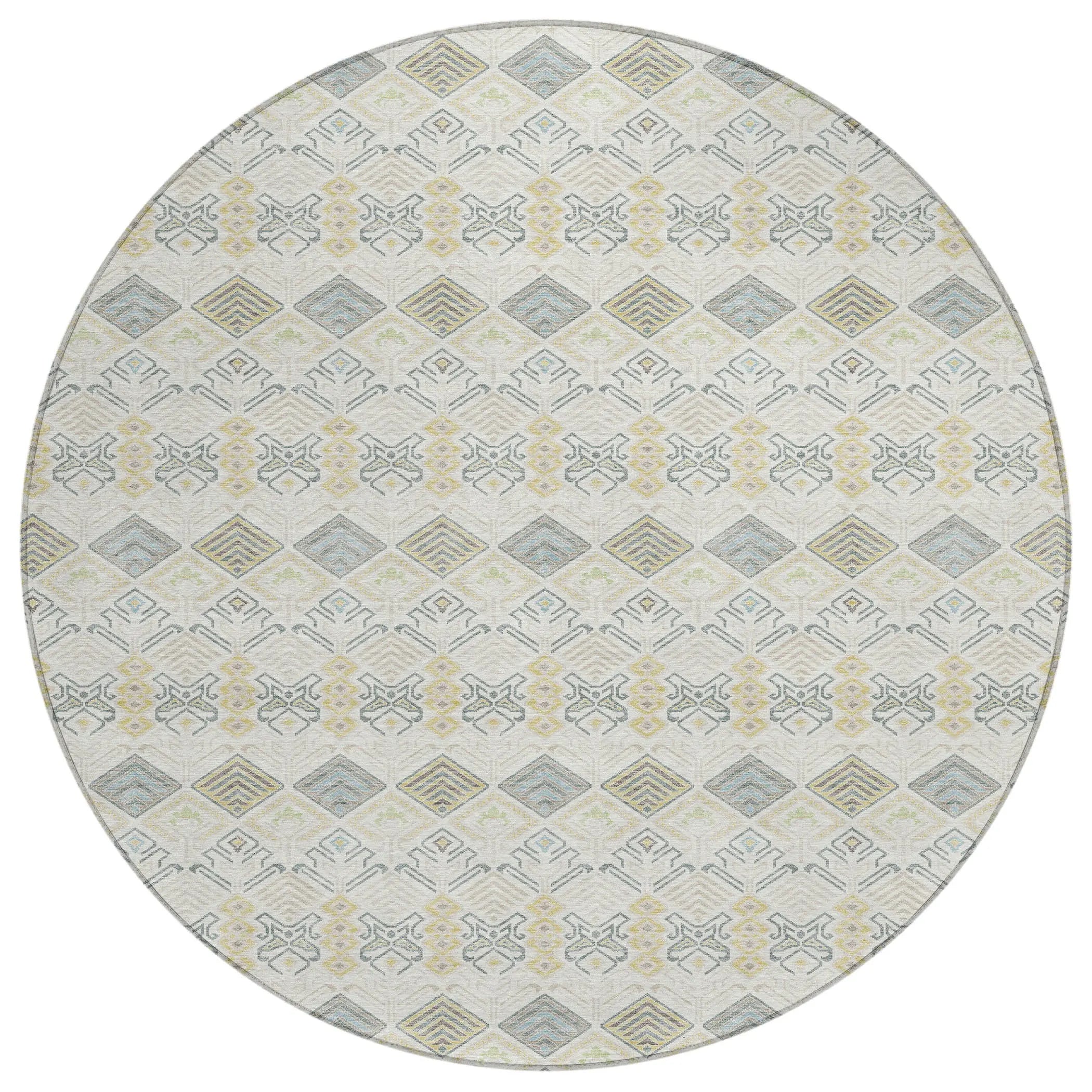 8' Ivory And Wheat Round Geometric Washable Indoor Outdoor Area Rug Homeroots Outdoor