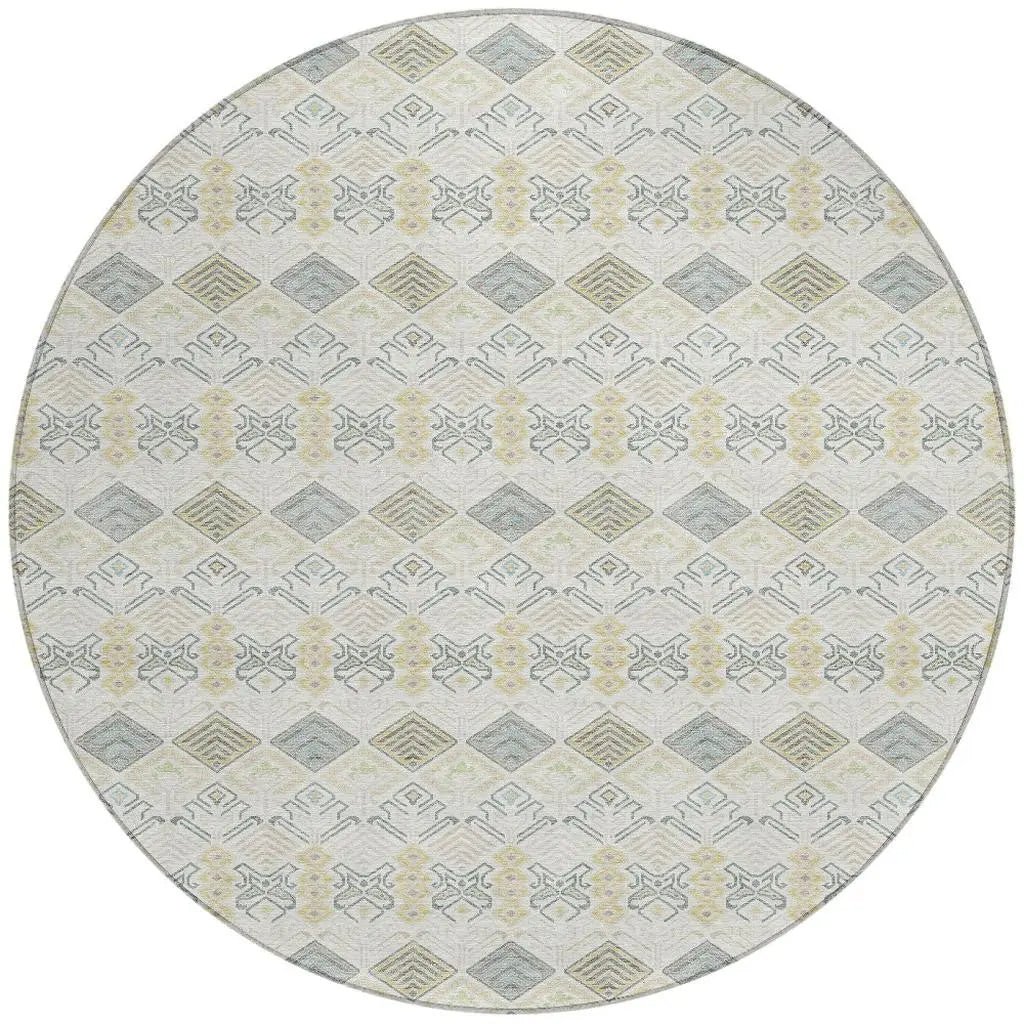 8' Ivory And Wheat Round Geometric Washable Indoor Outdoor Area Rug Homeroots Outdoor