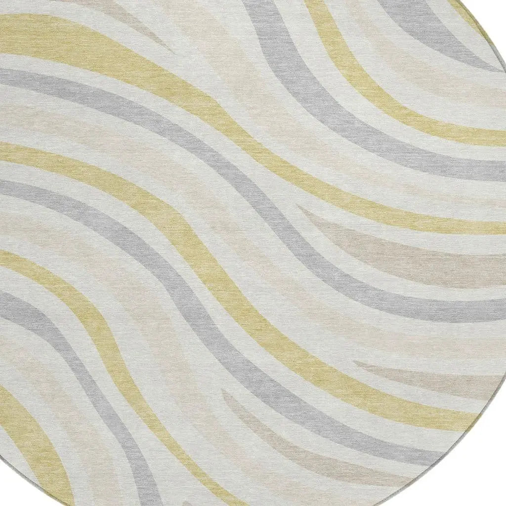8' Ivory And Wheat Round Striped Washable Indoor Outdoor Area Rug Homeroots Outdoor