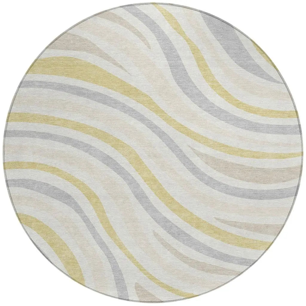 8' Ivory And Wheat Round Striped Washable Indoor Outdoor Area Rug Homeroots Outdoor