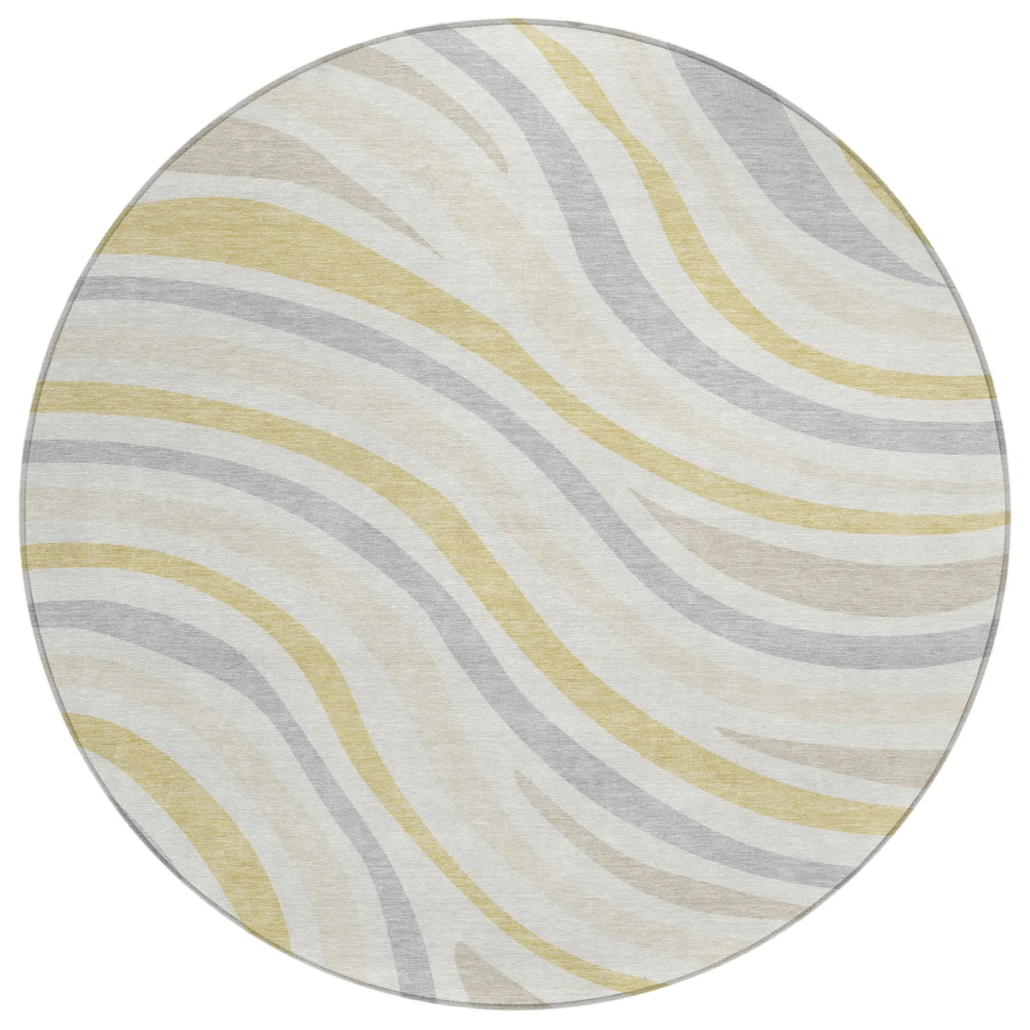 8' Ivory And Wheat Round Striped Washable Indoor Outdoor Area Rug Homeroots Outdoor