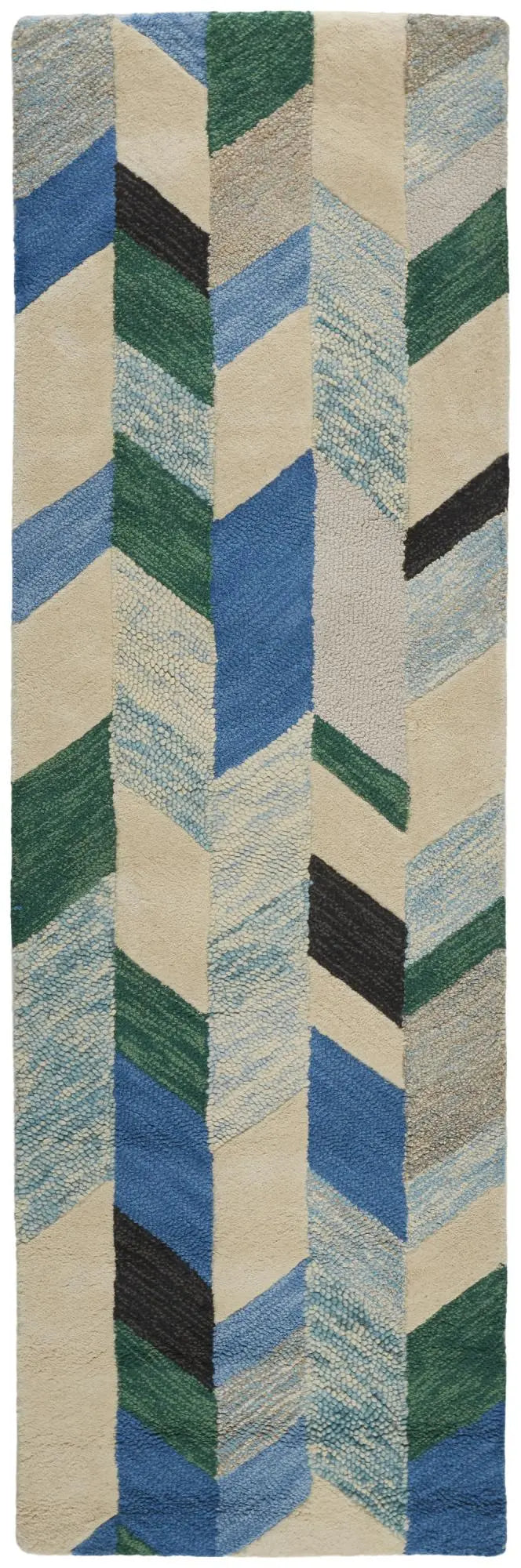 8' Ivory Blue And Green Wool Chevron Hand Tufted Area Rug Homeroots Home Decor